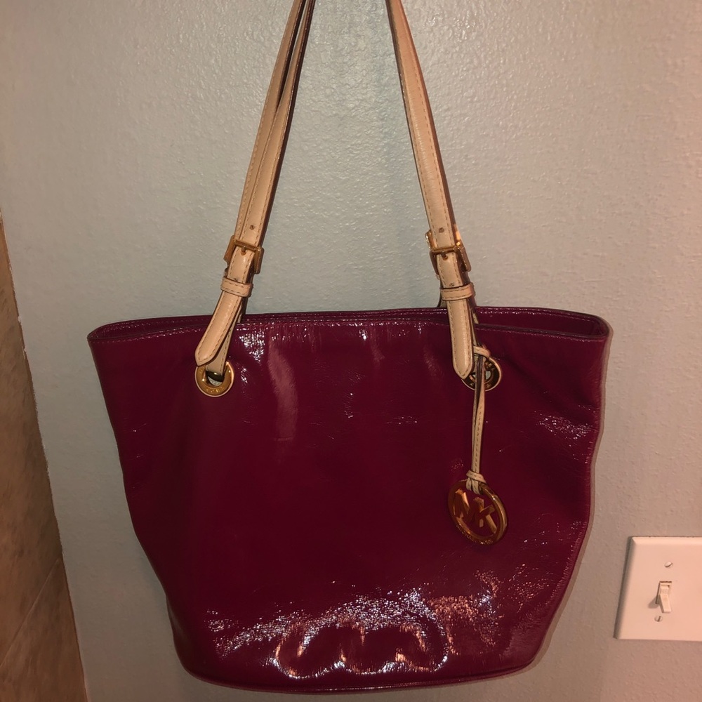 Maroon Michael Kors Shoulder Tote Bag